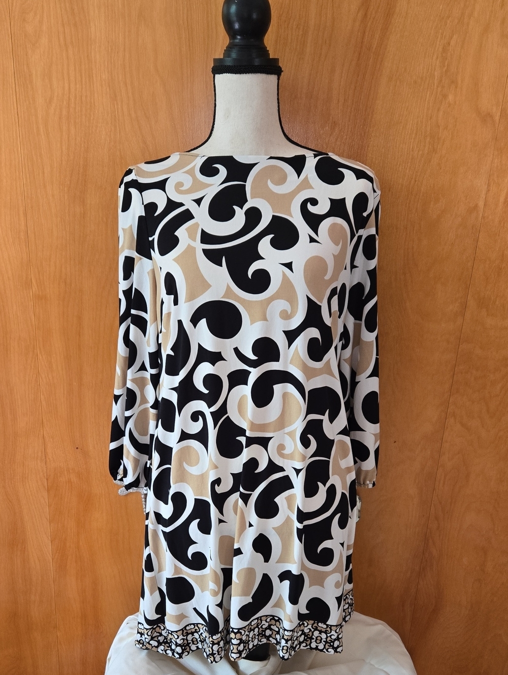 Style & Co. Black, White & Tan Swirl Midi Dress